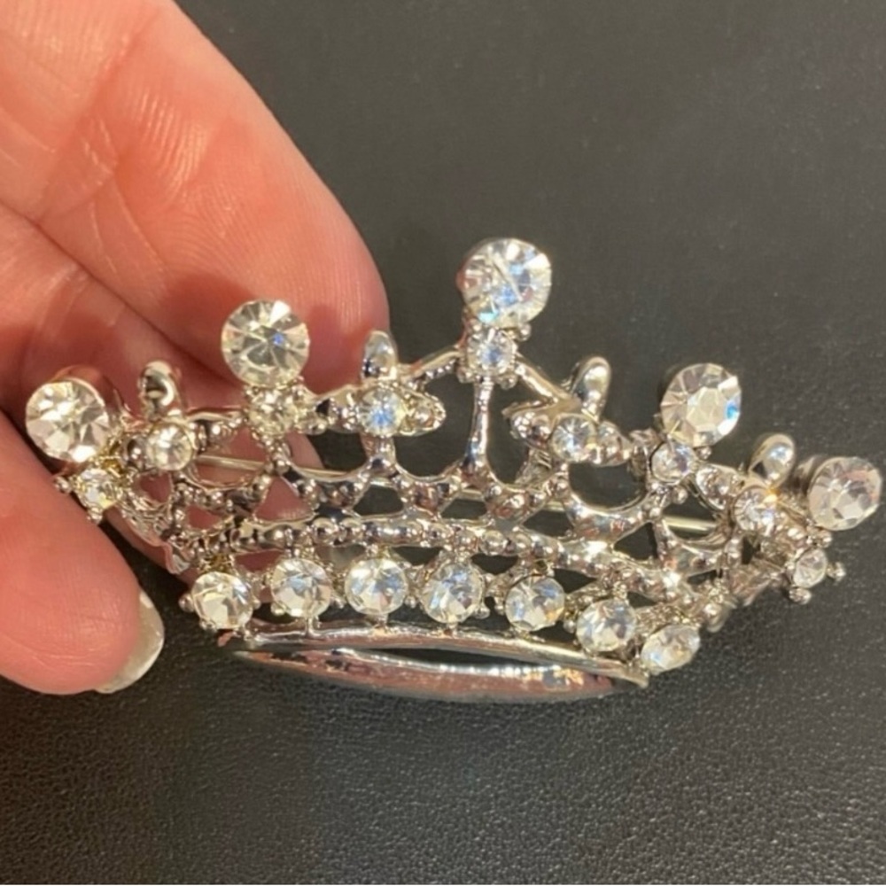 Sparkling Silver Plated Crown Brooch